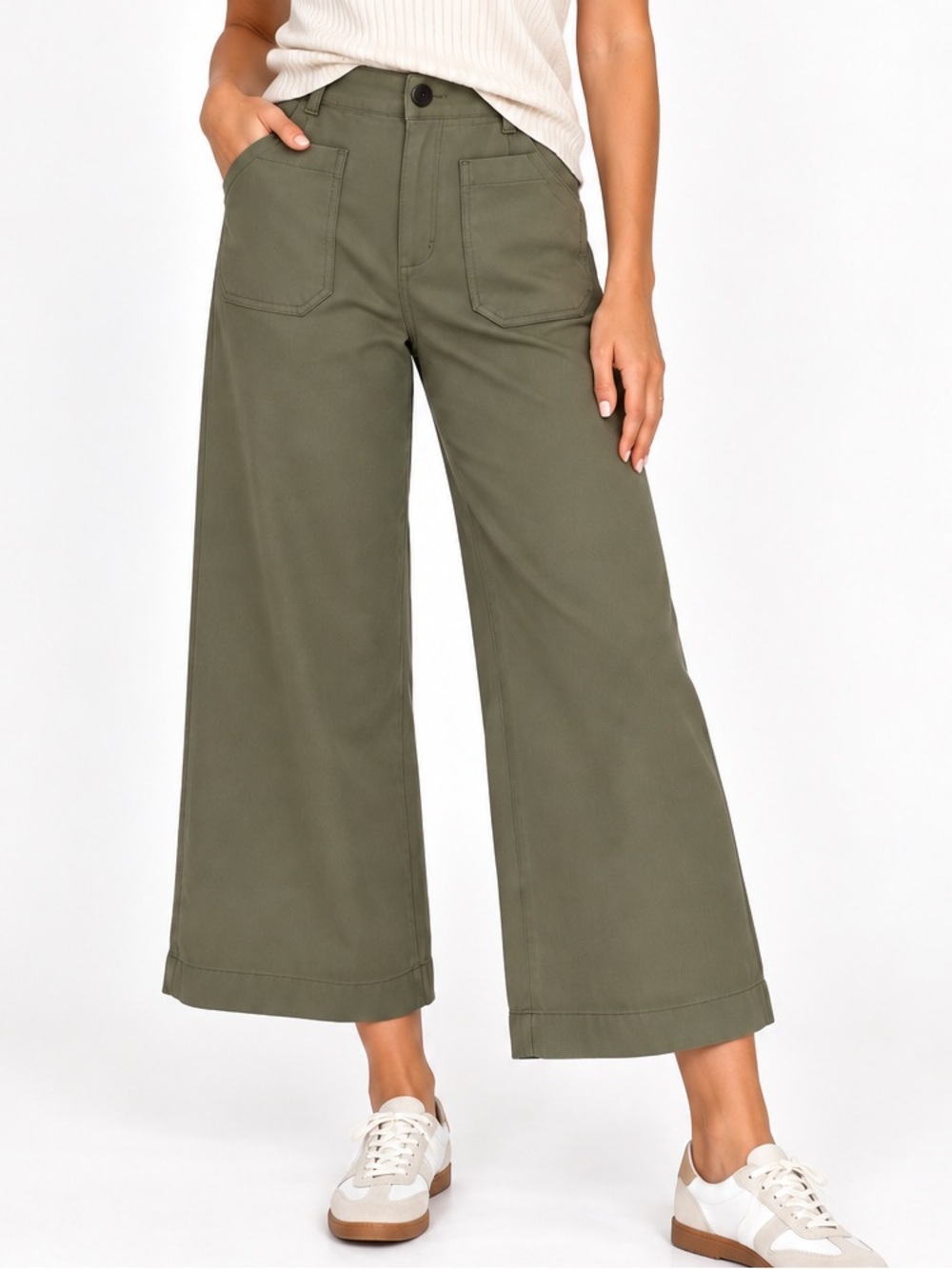 Maeve Anthropologie The Colette Knit Crop Wide Leg Pants Olive Green Size 31"